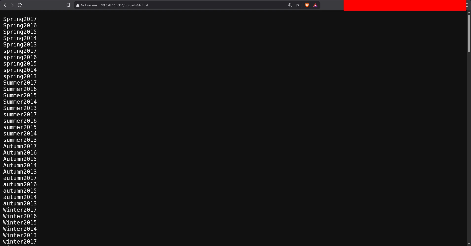 Wordlist contents used for cracking