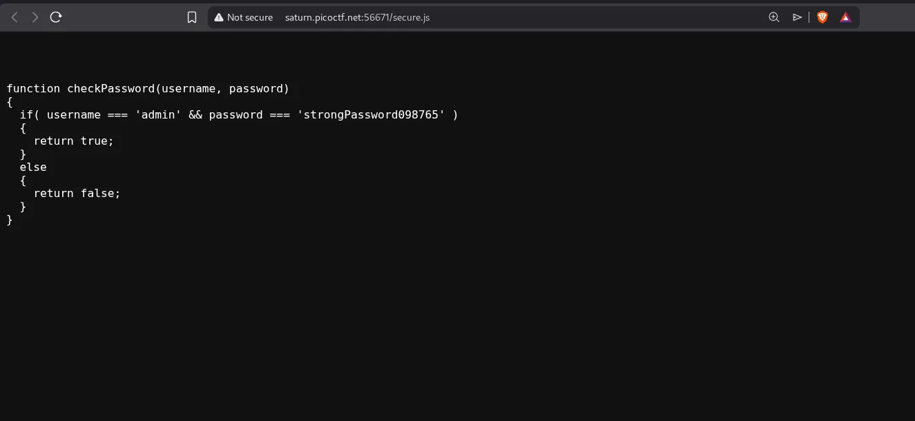 Credentials exposed in secure.js