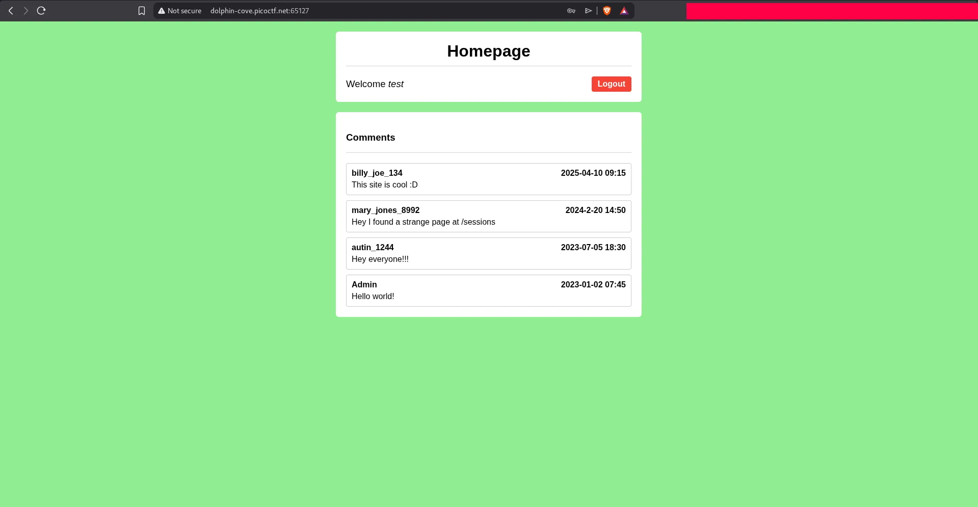 Hint pointing to the sessions page