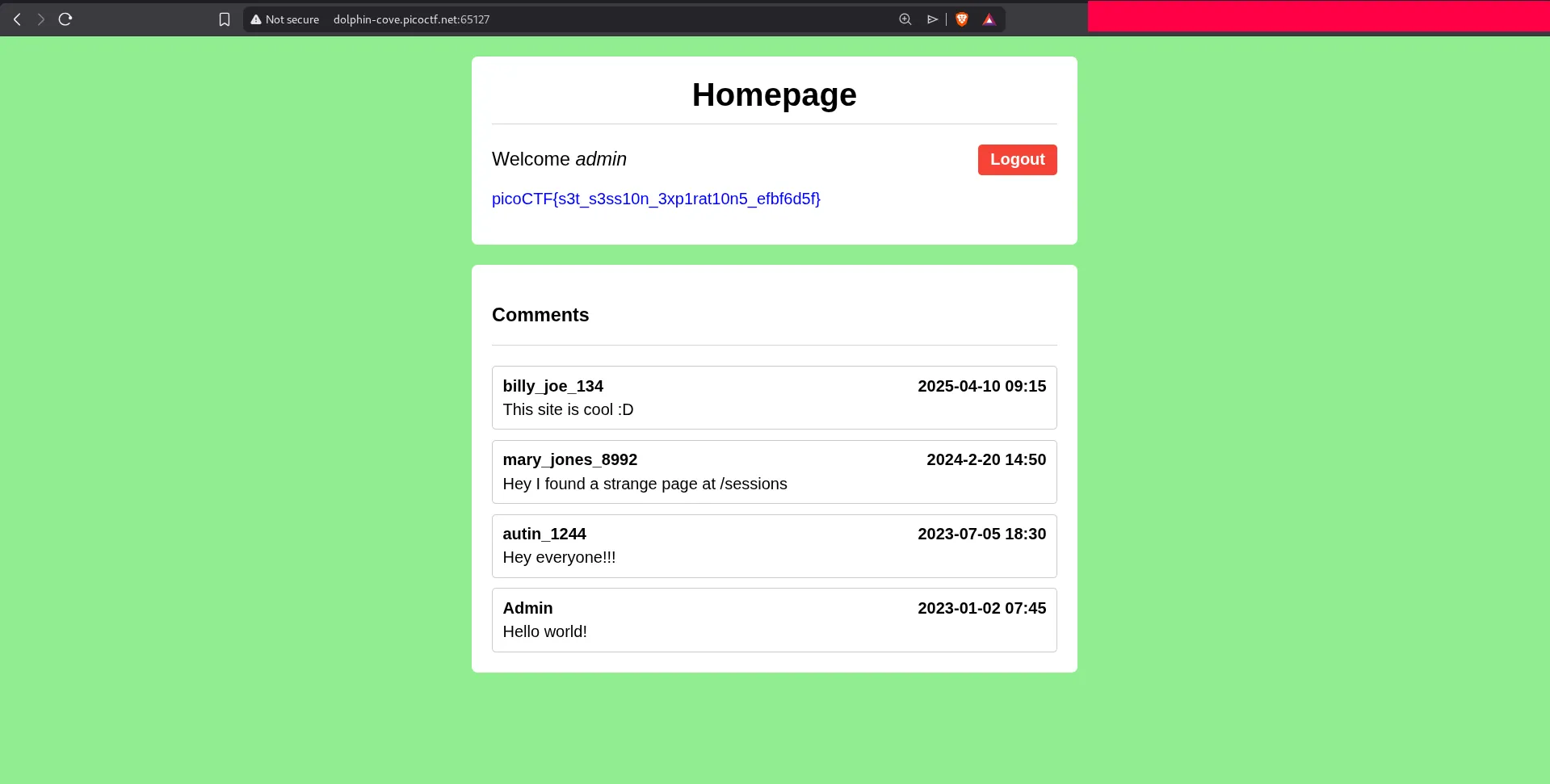 Flag after switching to admin session