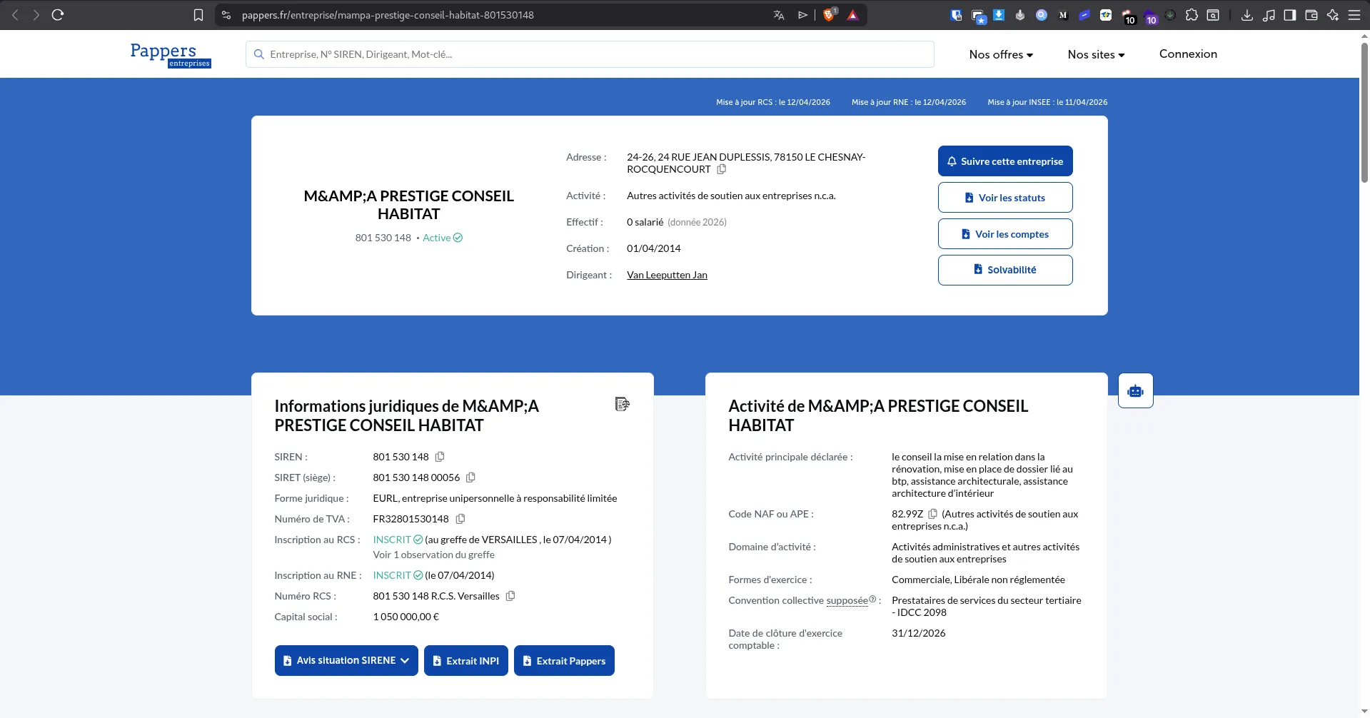 Business directory results for the company