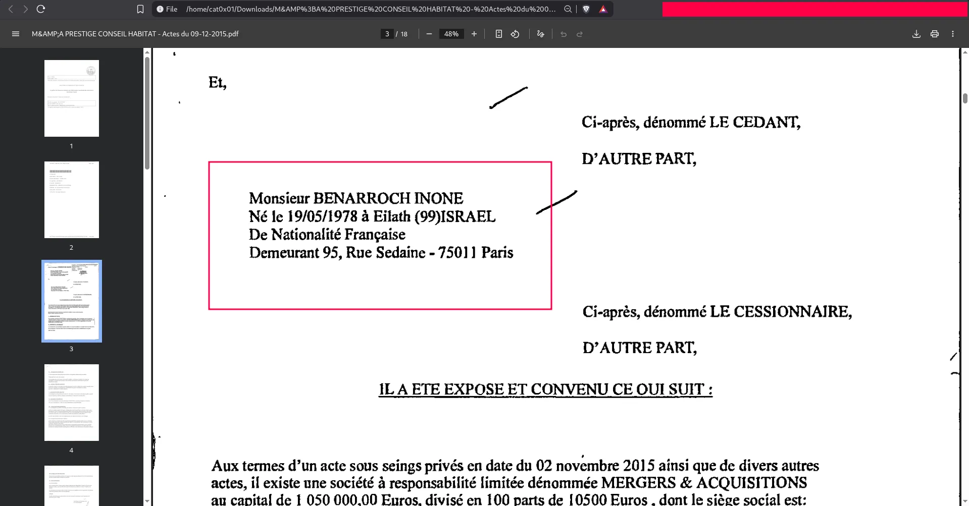 The document containing the address details