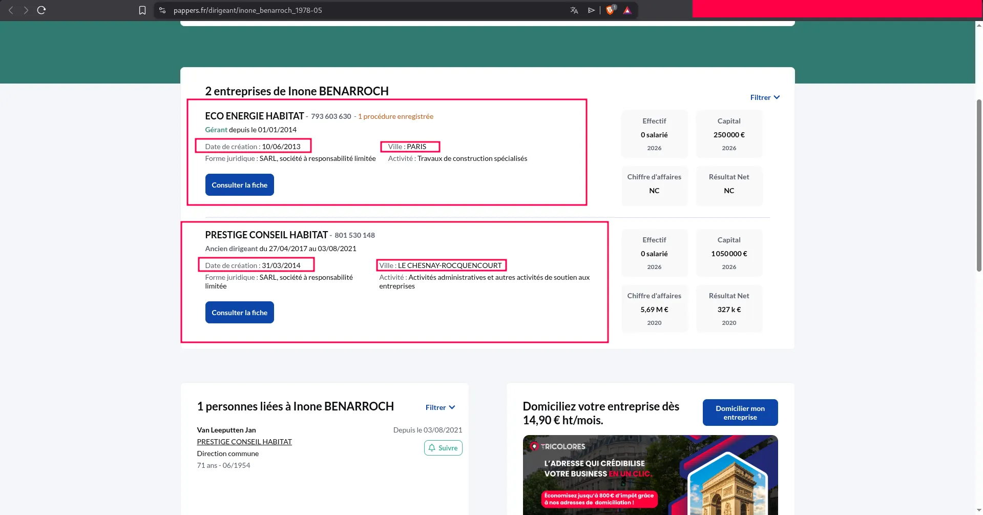 Second result showing company links
