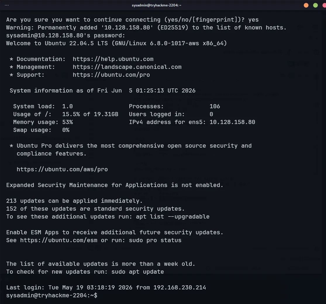 SSH login as sysadmin