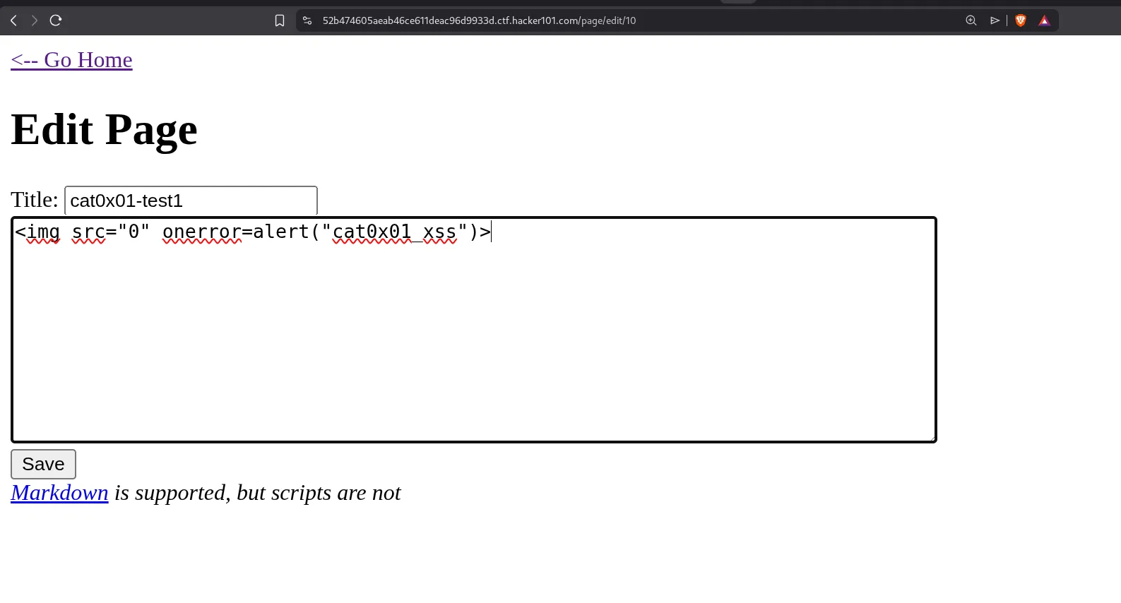 The XSS payload executing
